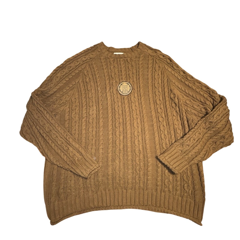 Honor The‎ Gift Mens Cable Knit Crest Sweater Brown XXL Pullover Streetwear